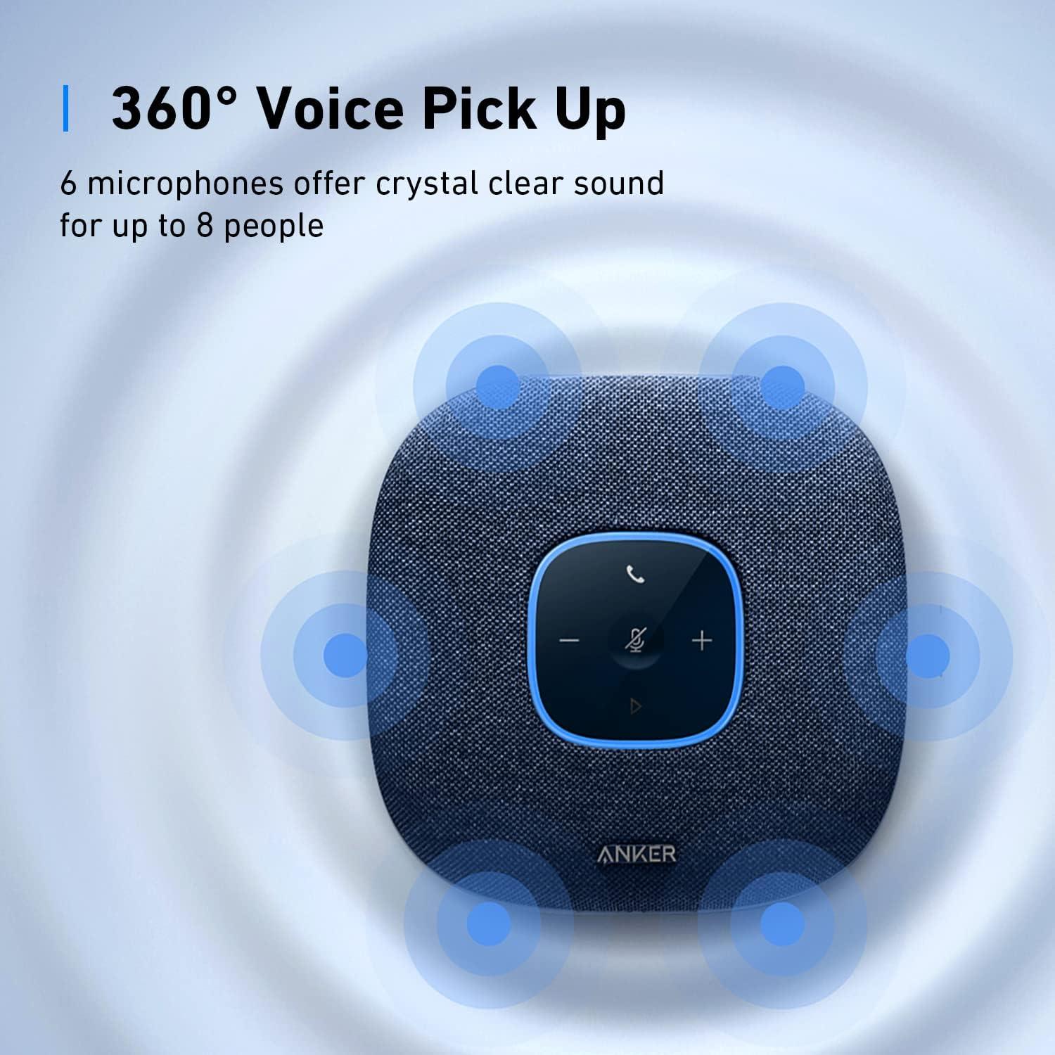 imageAnker PowerConf S3 Speakerphone with 6 Mics Enhanced Voice Pickup 24H Call Time App Control Bluetooth 5 USB C Conference Speaker Compatible with Leading Platforms Home OfficeBlue